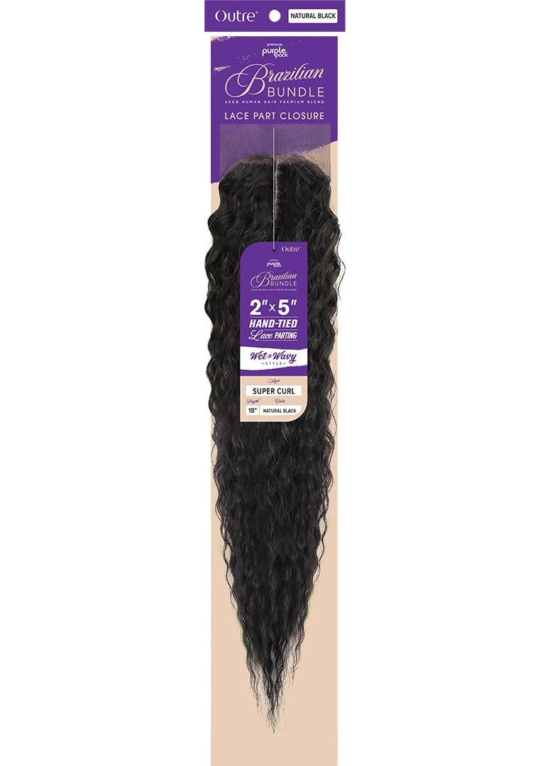 PURPLE PACK BRAZILIAN BUNDLE-2X5 CLOSURE WET & WAVY SUPER CURL 18