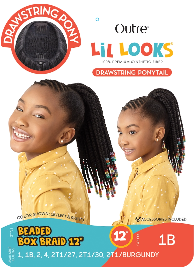 LIL LOOKS - DRAWSTRING PONYTAIL - BEADED BOX BRAIDS 12"