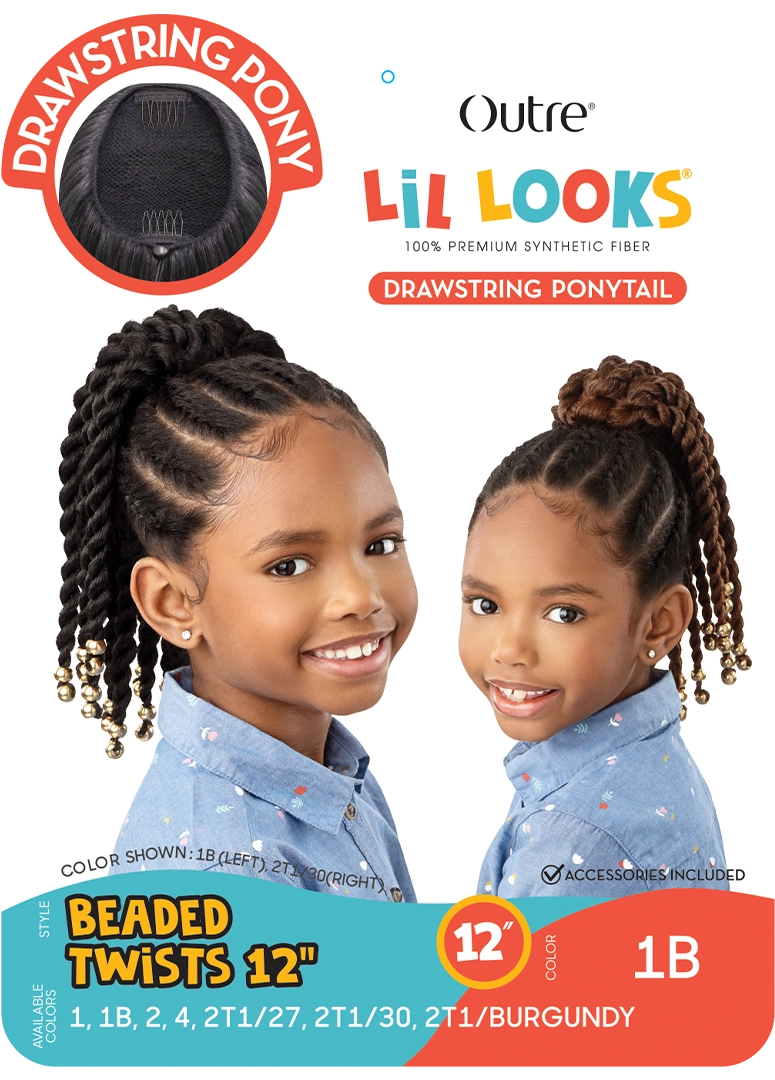 LIL LOOKS - DRAWSTRING PONYTAIL - BEADED TWISTS 12"
