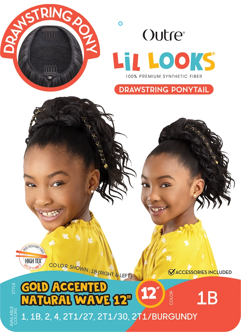 LIL LOOKS - DS PONYTAIL - GOLD ACCENTED NATURAL WAVE 12"