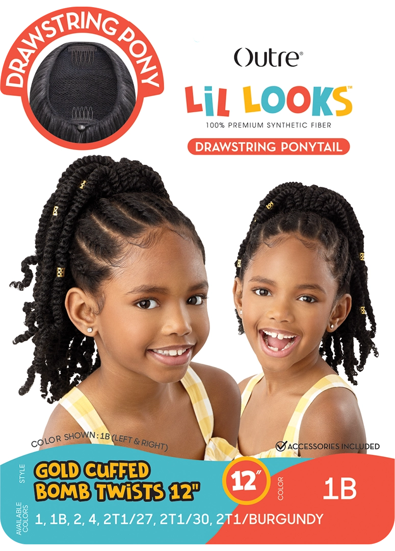 LIL LOOKS - DS PONYTAIL - GOLD CUFFED BOMB TWISTS 12"