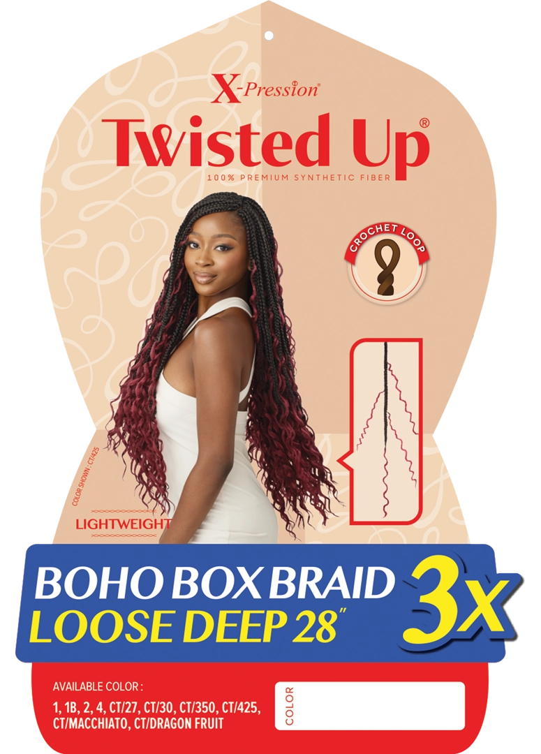 X-PRESSION - TWISTED UP - BOHO BOX BRAID LOOSE DEEP 28" 3X