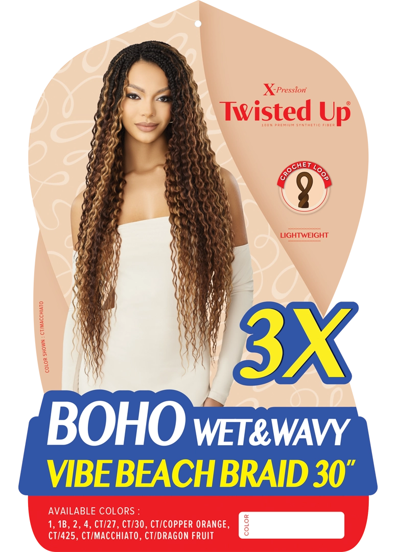X-PRESSION - TWISTED UP - BOHO W & W VIBE BEACH BRAID 30" 3X