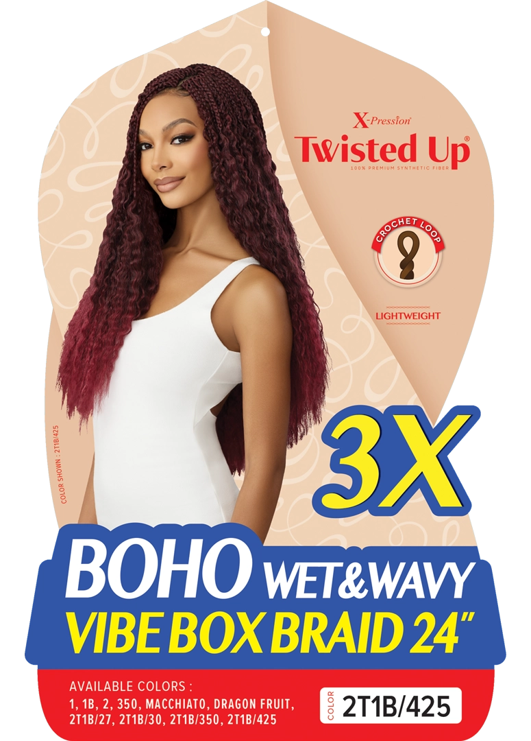 X-PRESSION-TWISTED UP-BOHO WET & WAVY VIBE BOX BRAID 24" 3X