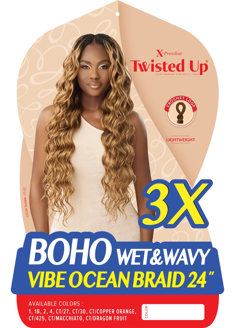X-PRESSION - TWISTED UP - BOHO W & W VIBE OCEAN BRAID 24" 3X