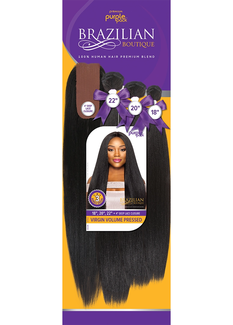 HUMAN HAIR PURPLE PACK BRAZILIAN BOUTIQUE VIRGIN VOLUME PRESSED 18" 20" 22 "