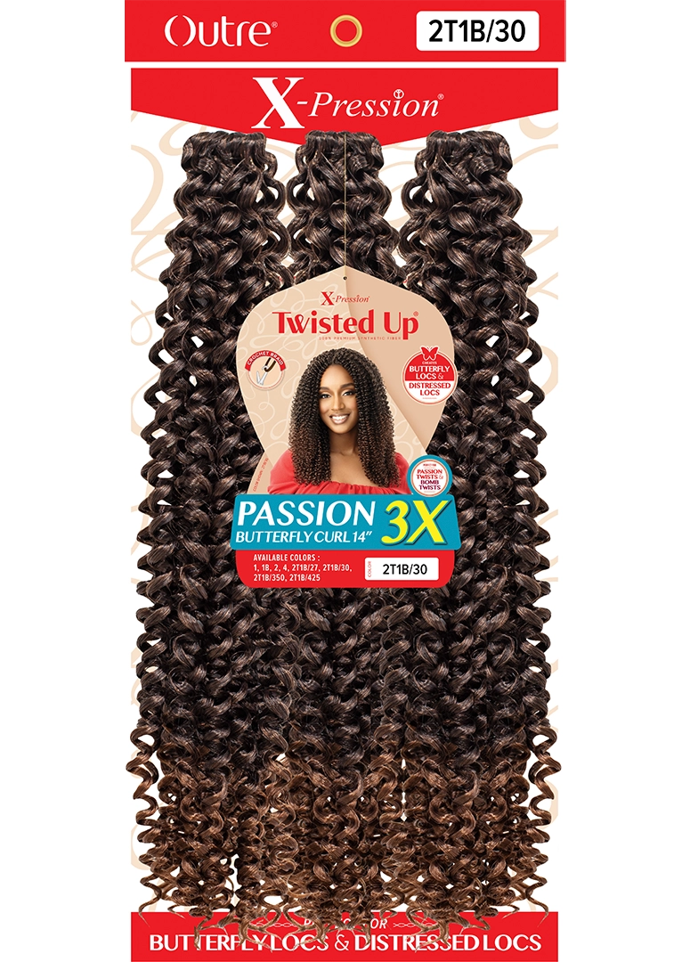 X-PRESSION - TWISTED UP - PASSION BUTTERFLY CURL 14" 3X - HT