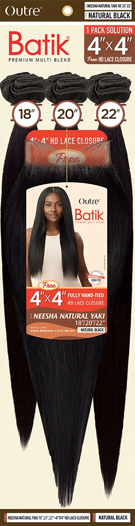 BATIK - NEESHA NATURAL YAKI - 18”20”22” + 4X4 HD LACE CLOSURE