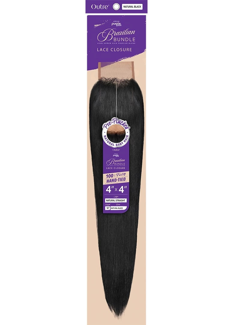 PURPLE PACK BRAZILIAN BUNDLE 4X4 CLOSURE NATURAL STRAIGHT 18